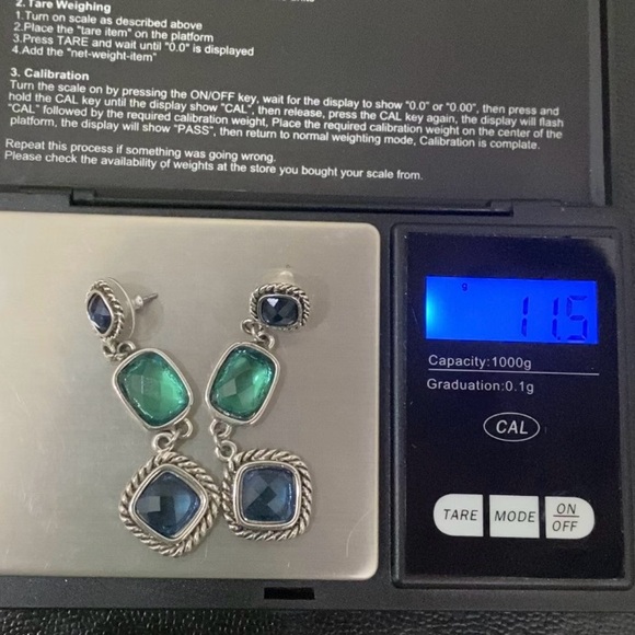 Unsigned Green & Blue Rhinestones Drop Dangle Earrings 11.5g - Picture 9 of 12